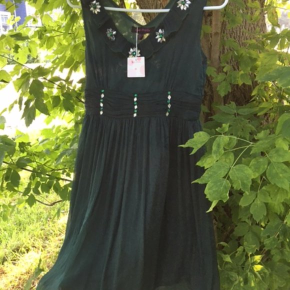 Feminine, NWT, Shimmering, Dark green. Party dress M - Picture 8 of 11